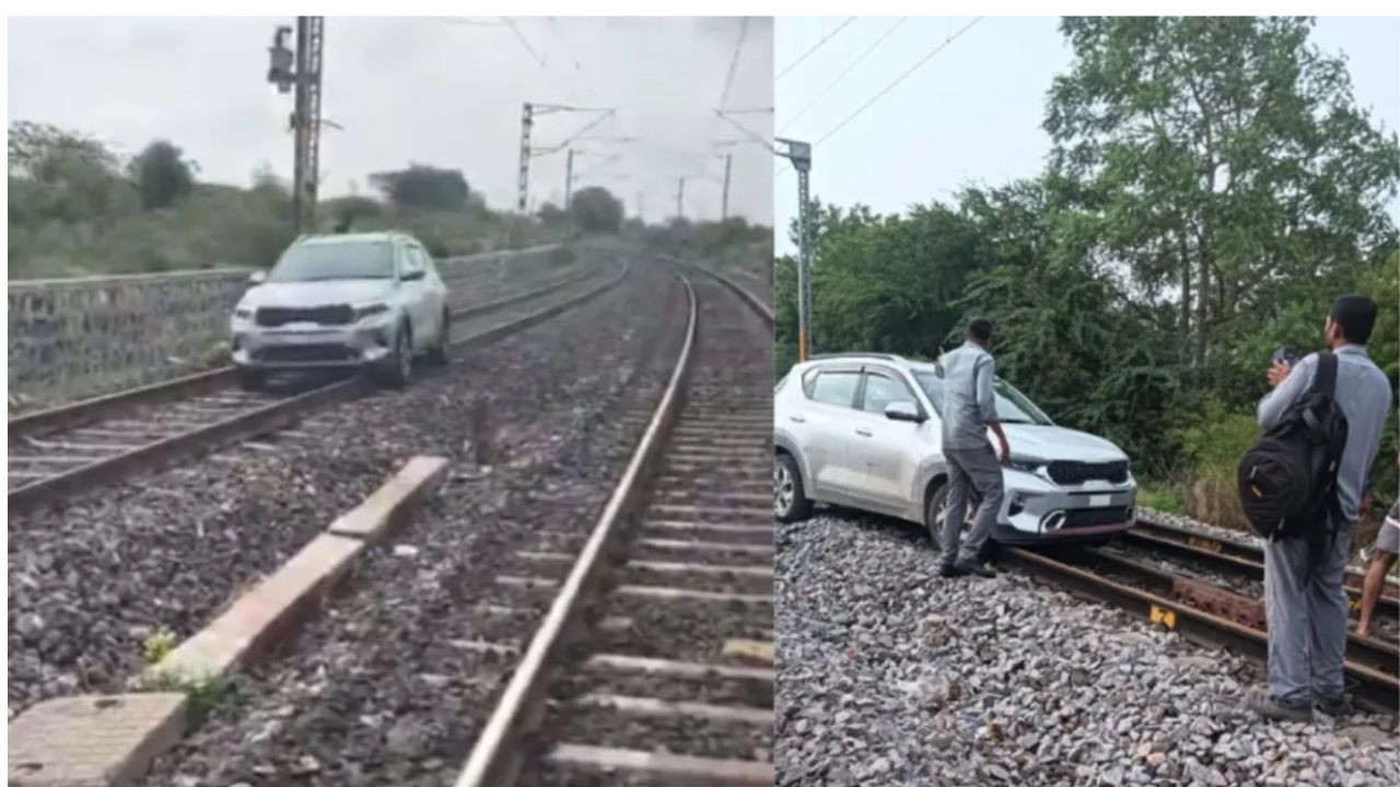  Viral Video Woman Drives Car on Railway Track in Telangana, Trains Disrupted 